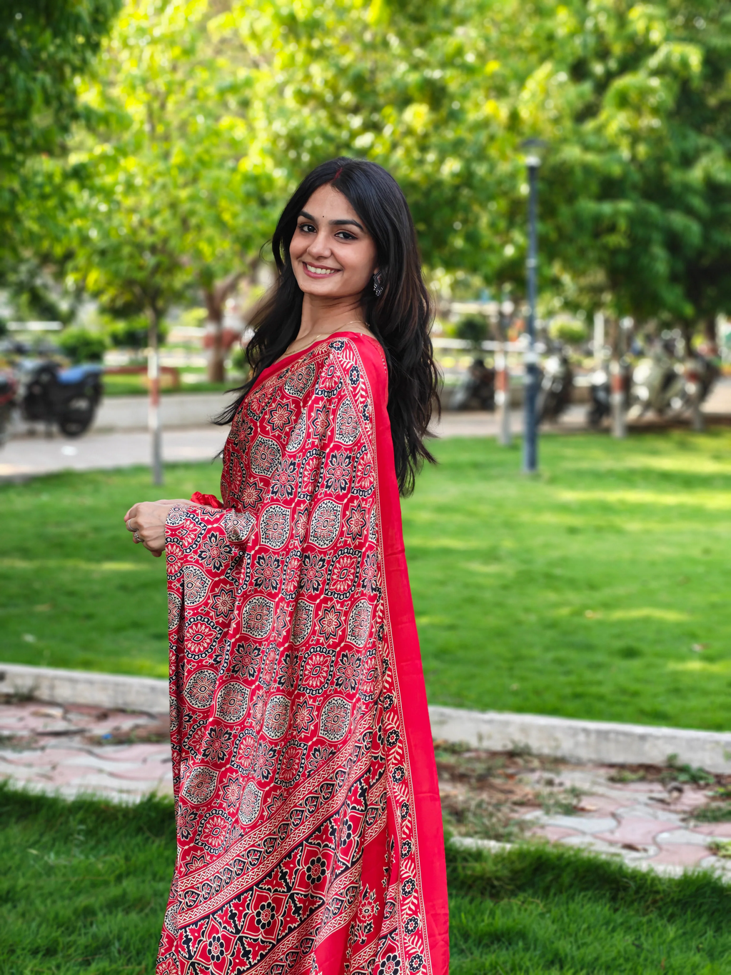 Red Ajrakh Printed Soft Modal Silk Natural Print Saree P2
