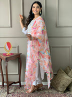 New White Color Viscos Chanderi Kurti pant Set