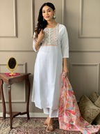 New White Color Viscos Chanderi Kurti pant Set