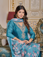 Sky blue Color Viscoz Rayon Casual Kurti Pant Set