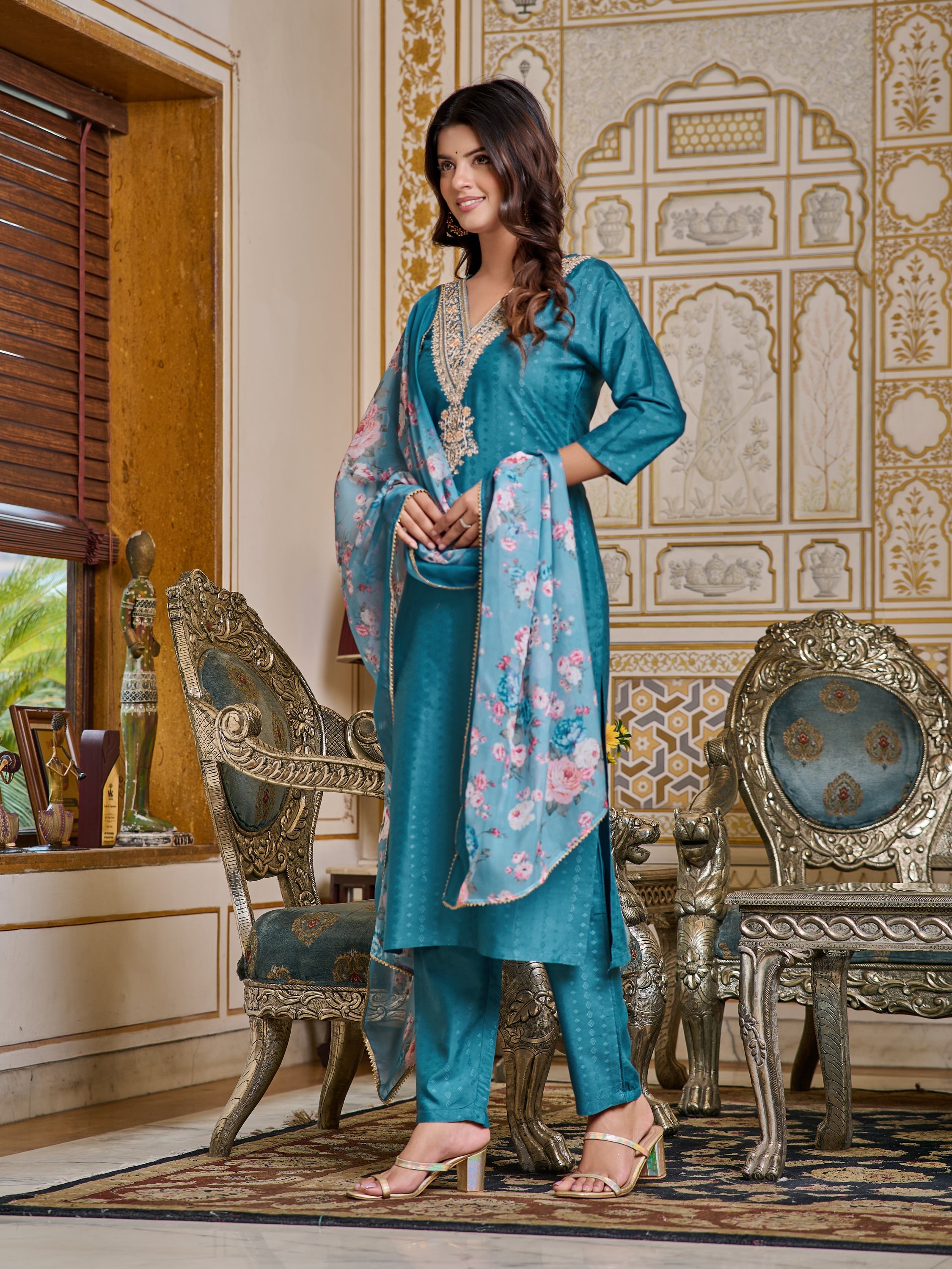 Sky blue Color Viscoz Rayon Casual Kurti Pant Set