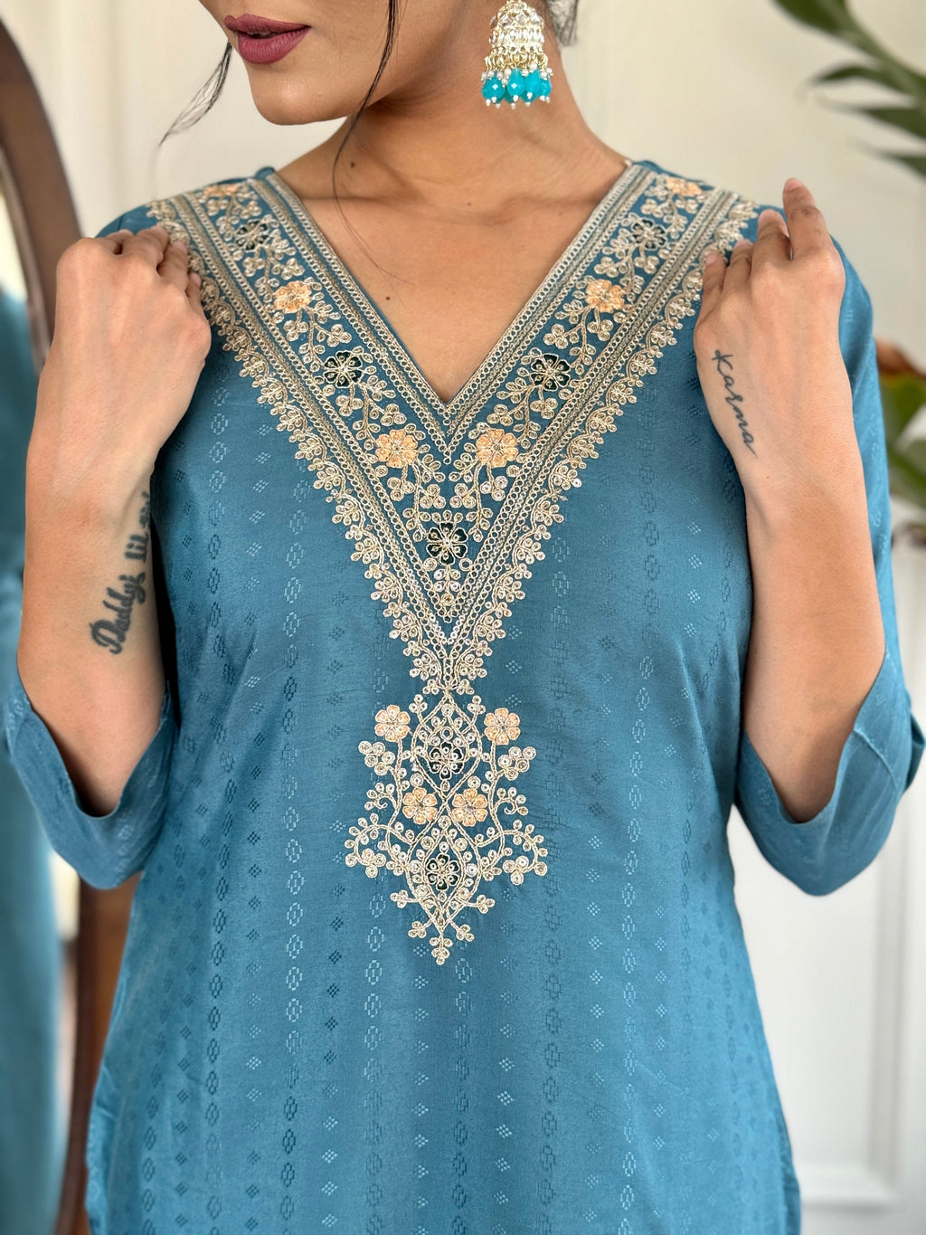 Sky blue Color Viscoz Rayon Casual Kurti Pant Set