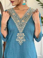 Sky blue Color Viscoz Rayon Casual Kurti Pant Set