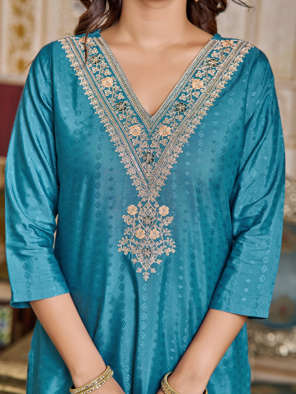 Sky blue Color Viscoz Rayon Casual Kurti Pant Set