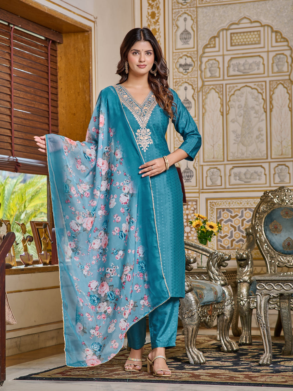 Sky blue Color Viscoz Rayon Casual Kurti Pant Set