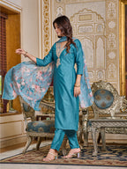Sky blue Color Viscoz Rayon Casual Kurti Pant Set