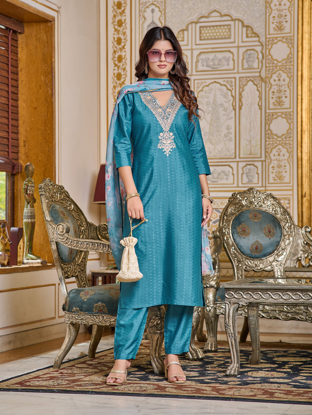 Sky blue Color Viscoz Rayon Casual Kurti Pant Set