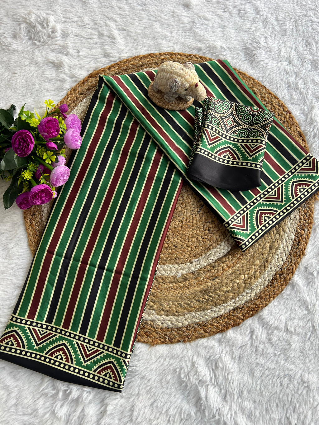 Green Line Ajrakh Primum Modal Silk Saree With Blouse