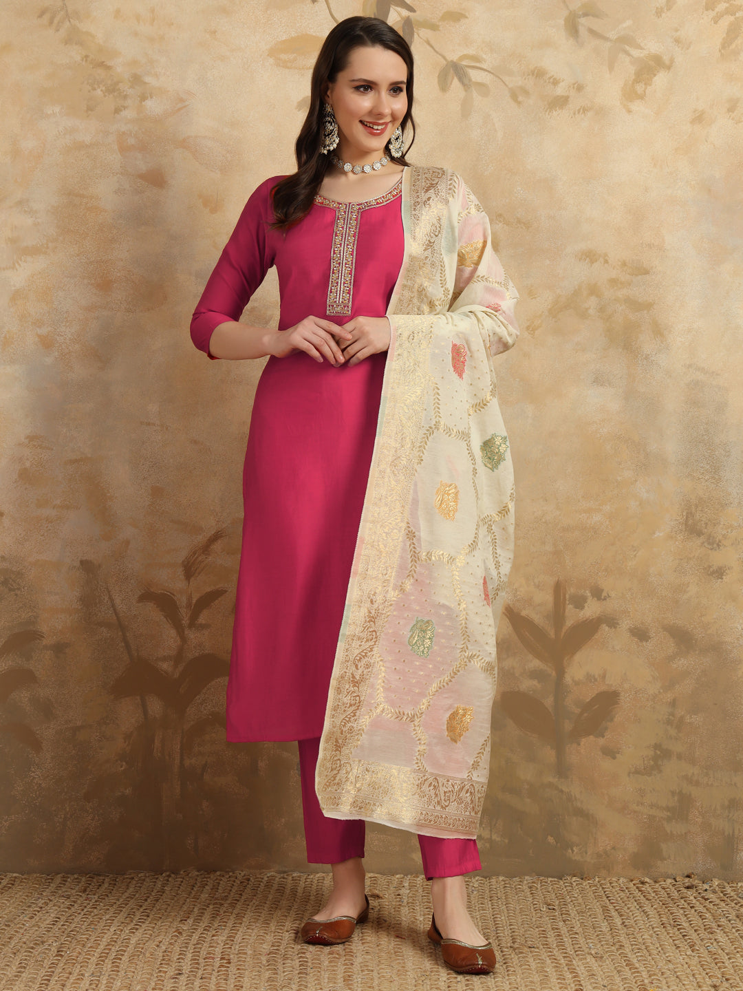 Beautiful Gajri Color Jacquard Kurtis Pant Set