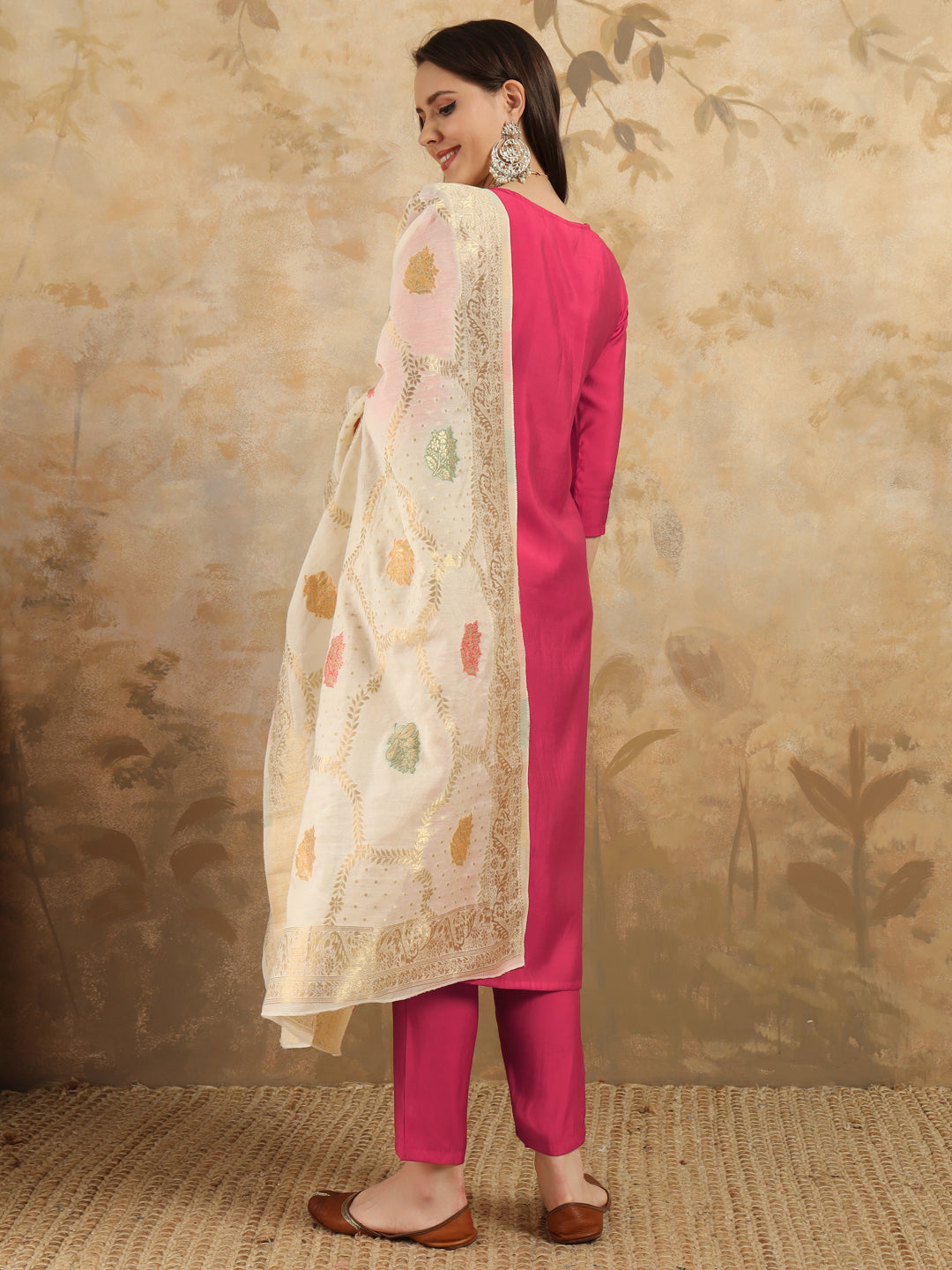 Beautiful Gajri Color Jacquard Kurtis Pant Set