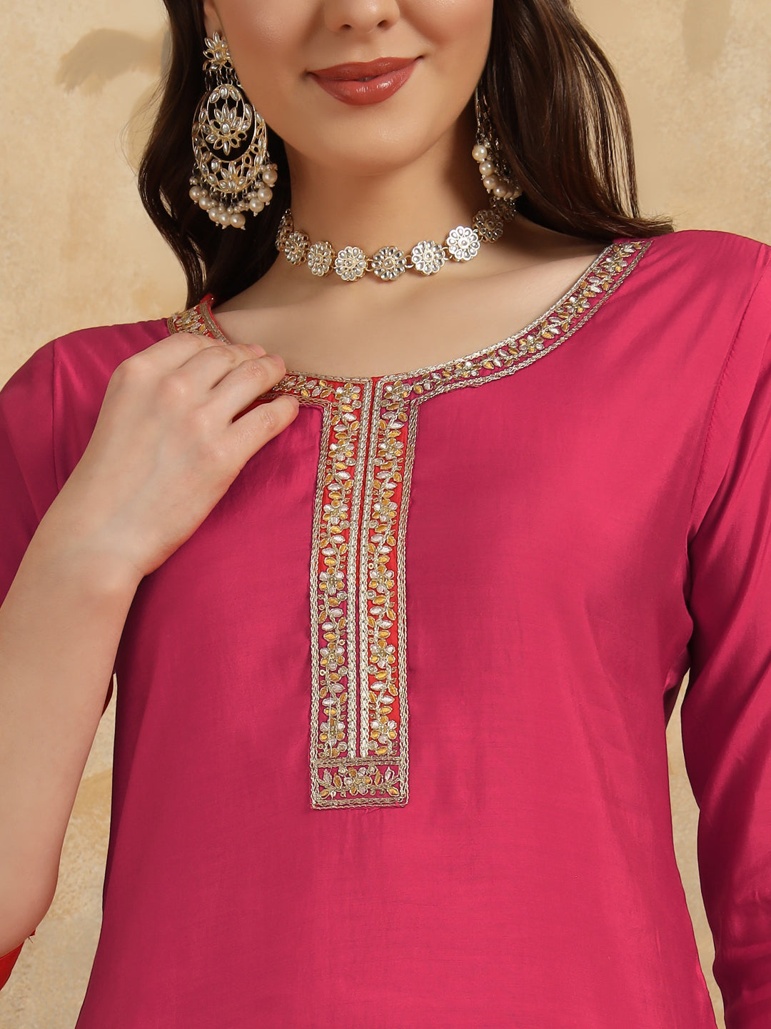Beautiful Gajri Color Jacquard Kurtis Pant Set