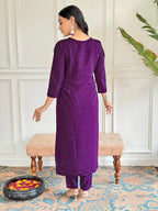 Beautiful Wine Color Viscose Chanderi Kurtis Pant Set