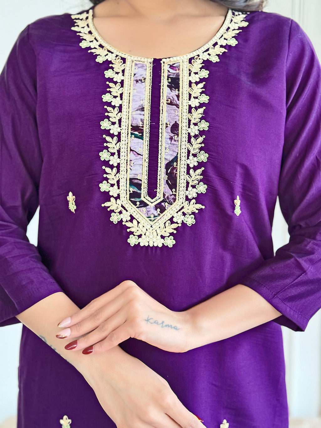 Beautiful Wine Color Viscose Chanderi Kurtis Pant Set
