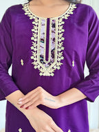 Beautiful Wine Color Viscose Chanderi Kurtis Pant Set