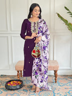 Beautiful Wine Color Viscose Chanderi Kurtis Pant Set