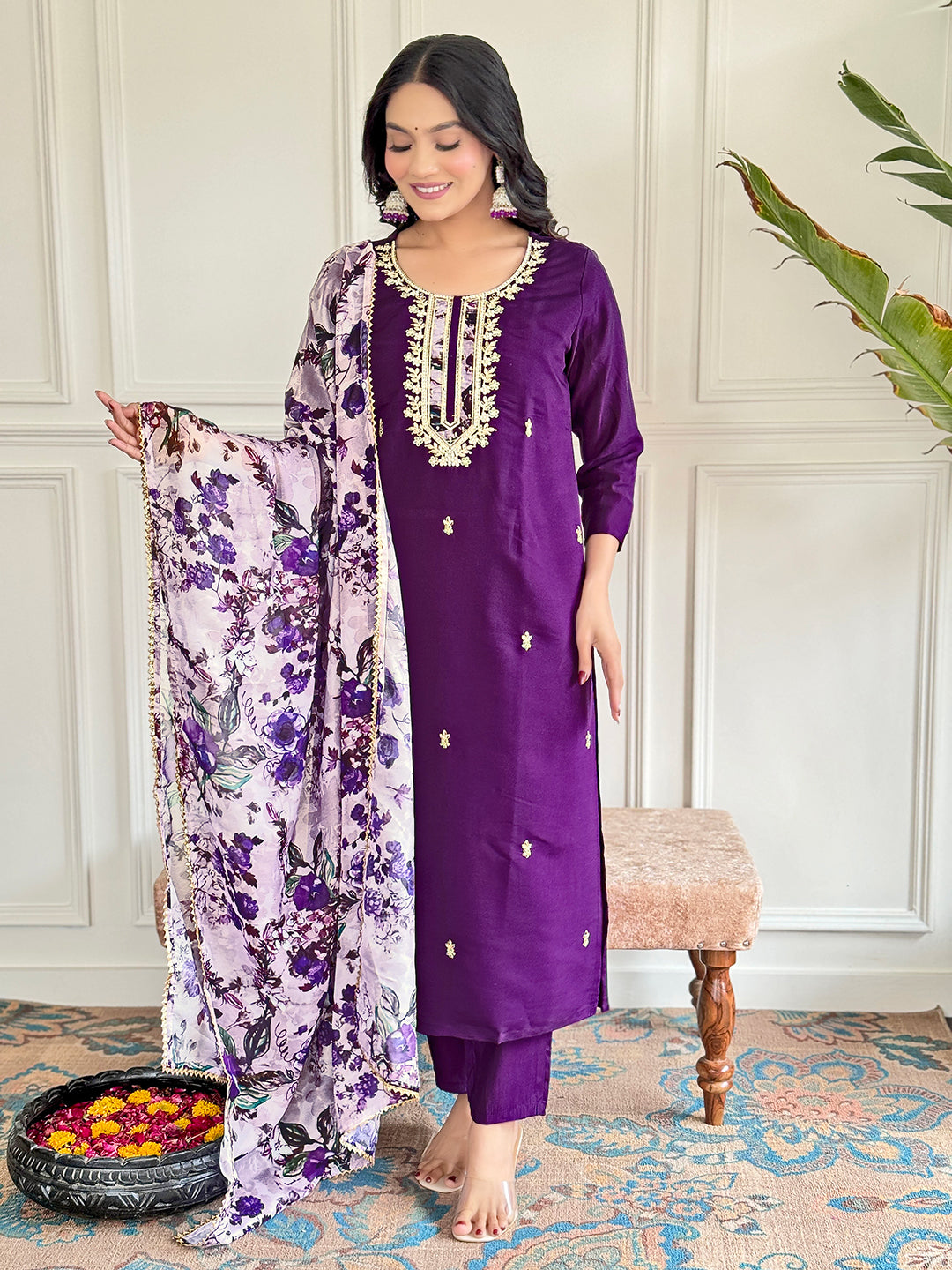 Beautiful Wine Color Viscose Chanderi Kurtis Pant Set