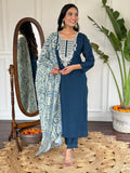 Beautiful Blue Color Viscose Slub Kurtis Pant Set