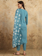 Beautiful Sky Blue Color Viscose Chanderi Kurtis Pant Set