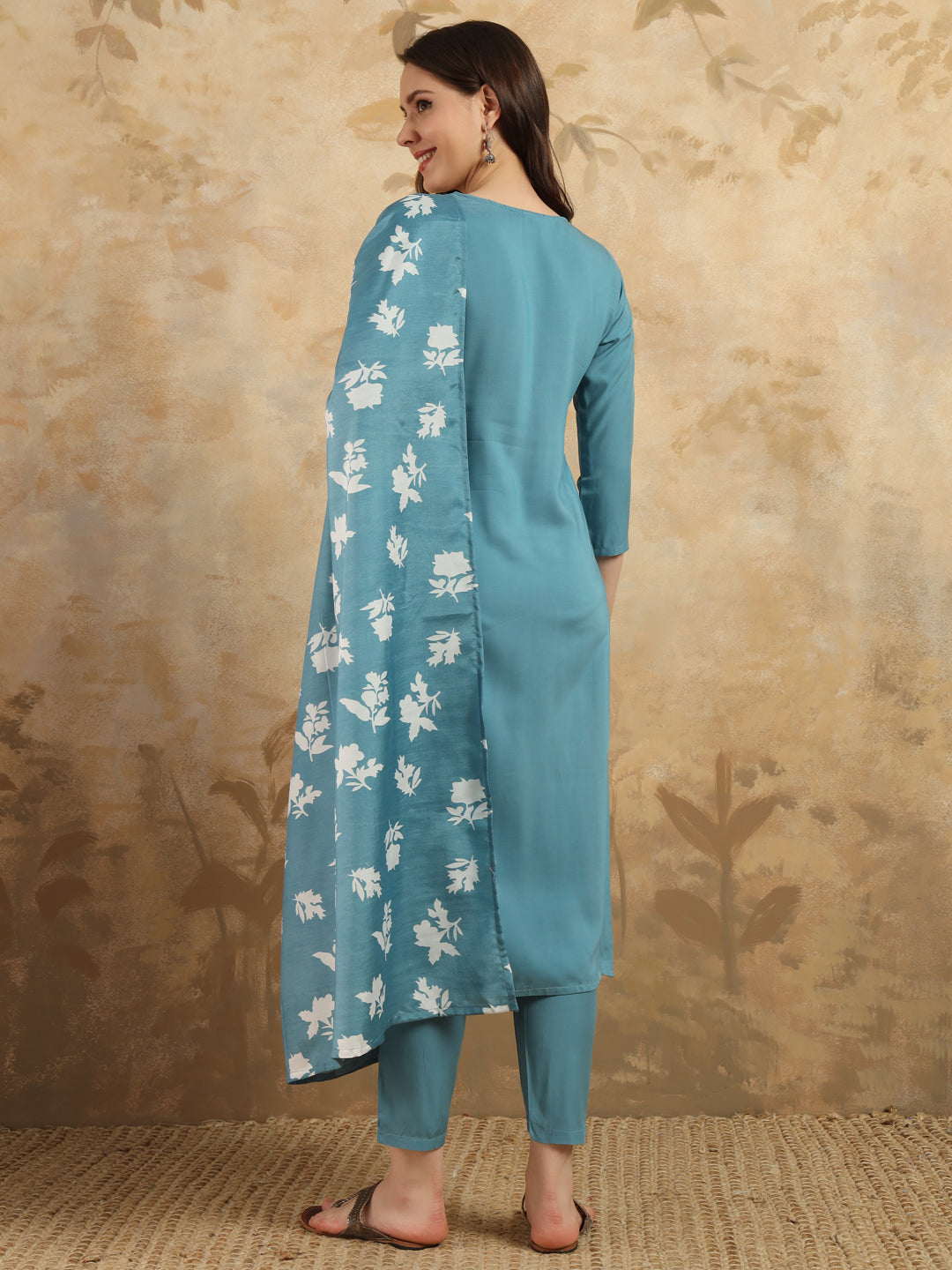 Beautiful Sky Blue Color Viscose Chanderi Kurtis Pant Set