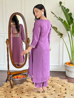 Beautiful Lavender Color Viscose Slub Kurtis Pant Set