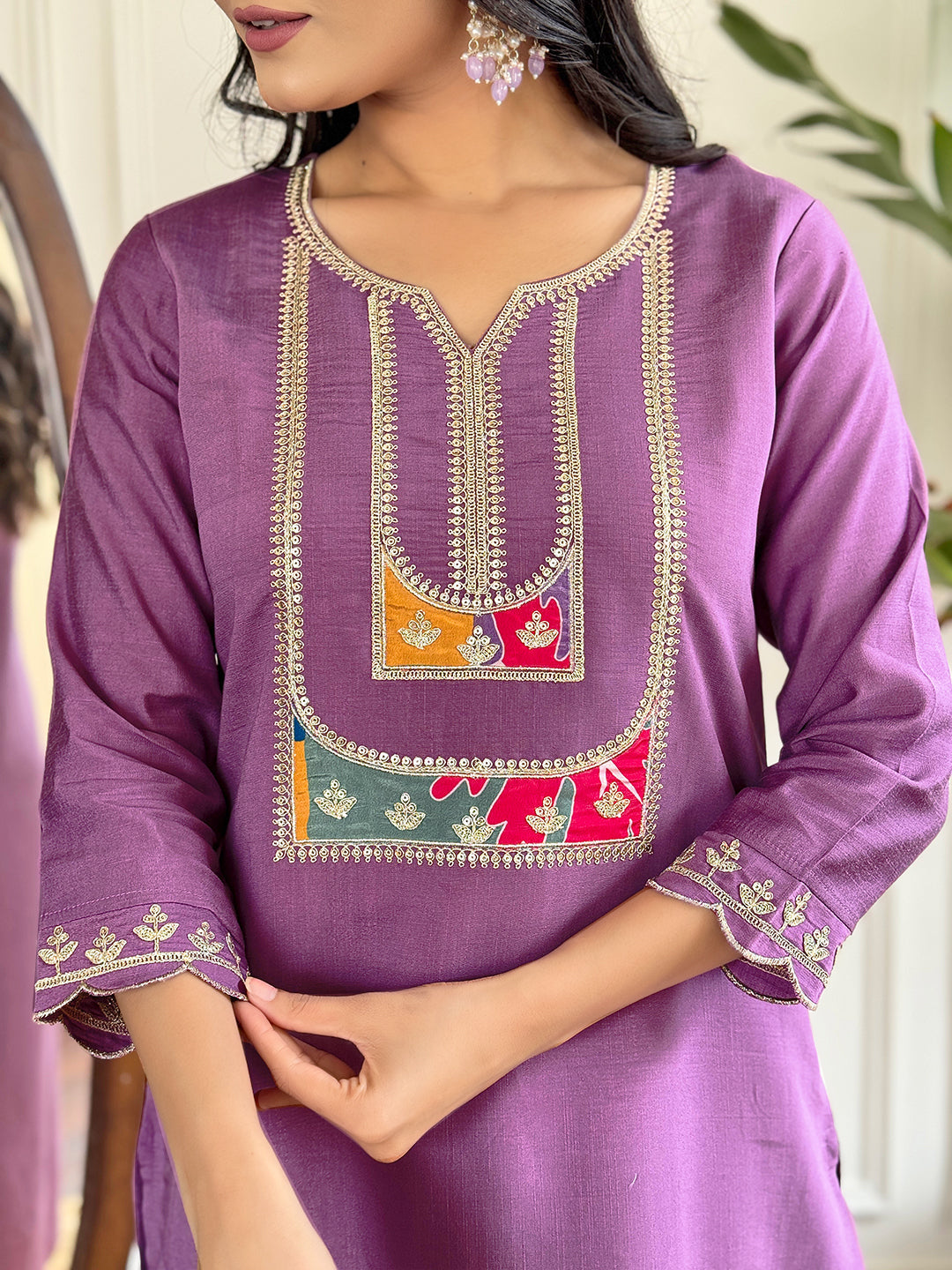 Beautiful Lavender Color Viscose Slub Kurtis Pant Set