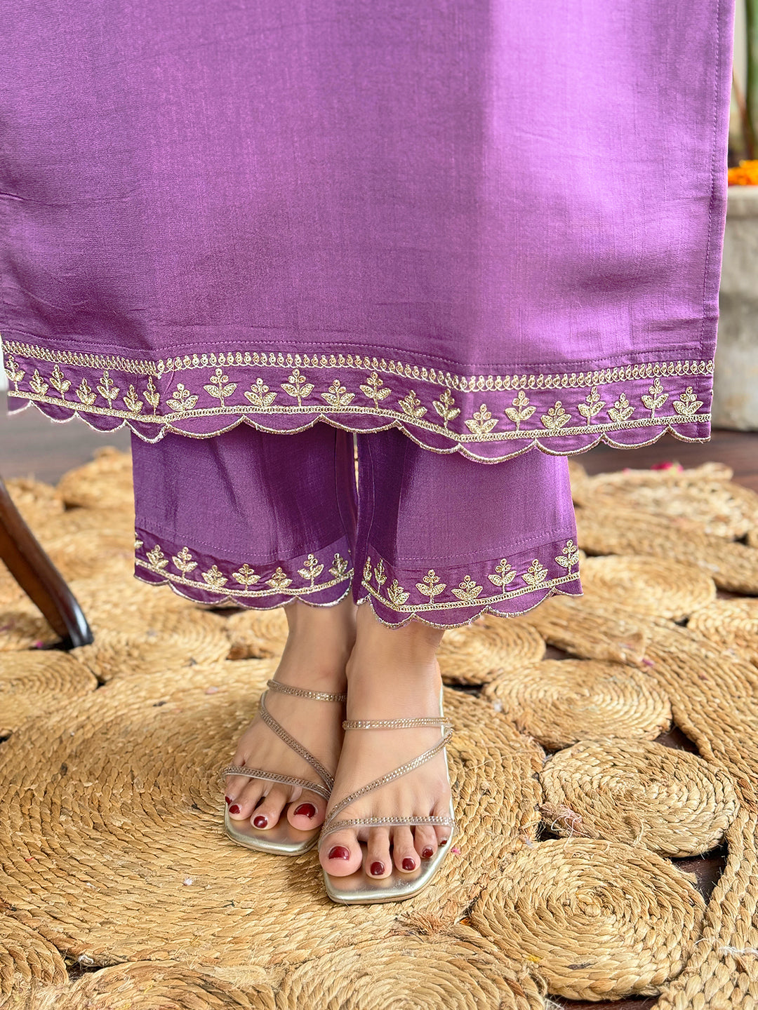 Beautiful Lavender Color Viscose Slub Kurtis Pant Set