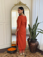 Beautiful Orange Color Viscose Rayon Fabric Kurtis Pant Set