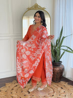 Beautiful Orange Color Viscose Rayon Fabric Kurtis Pant Set