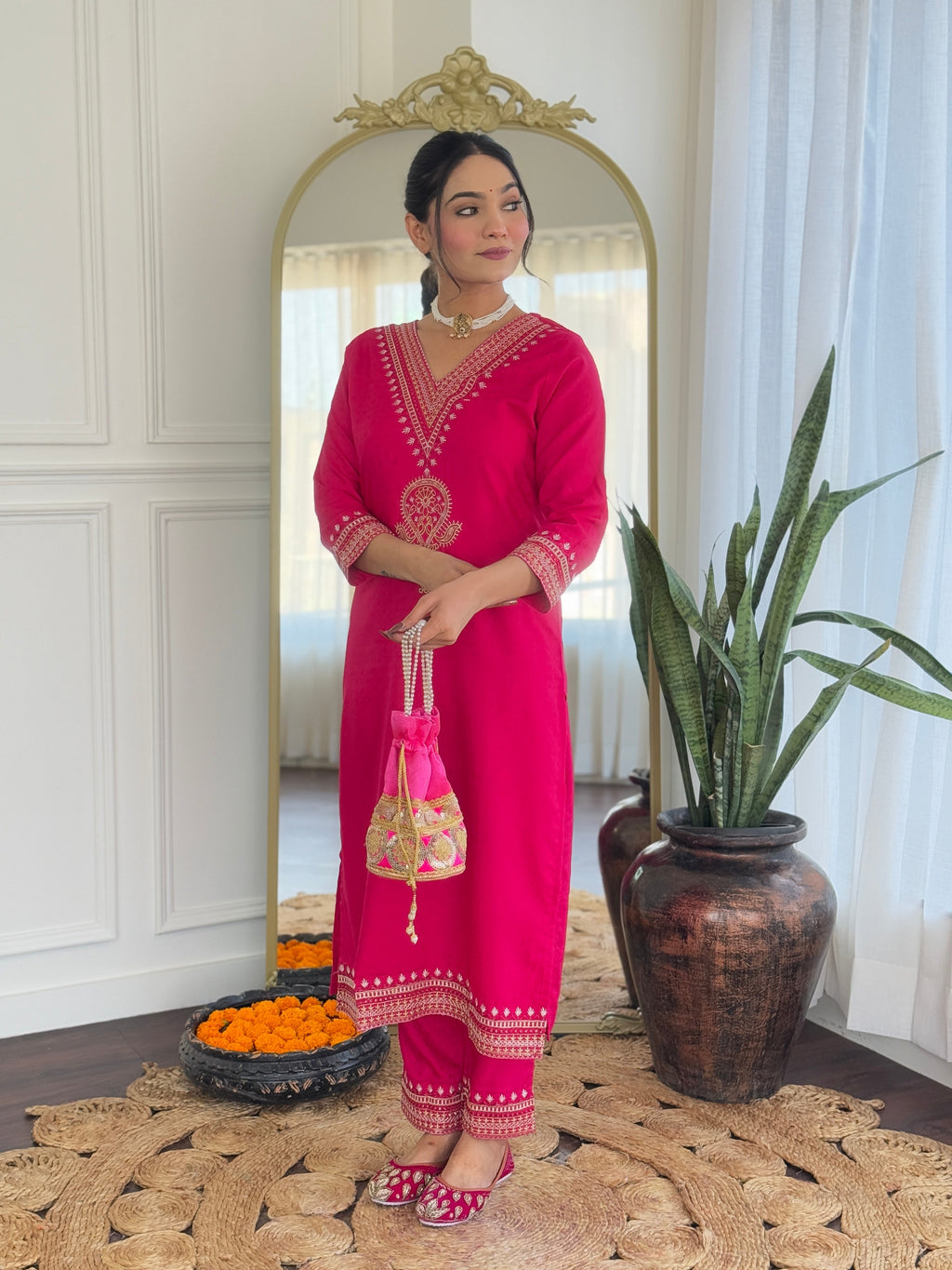 Beautiful Rani Color Viscose Rayon Fabric Kurtis Pant Set