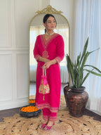 Beautiful Rani Color Viscose Rayon Fabric Kurtis Pant Set