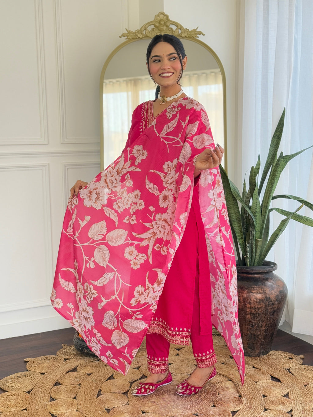 Beautiful Rani Color Viscose Rayon Fabric Kurtis Pant Set