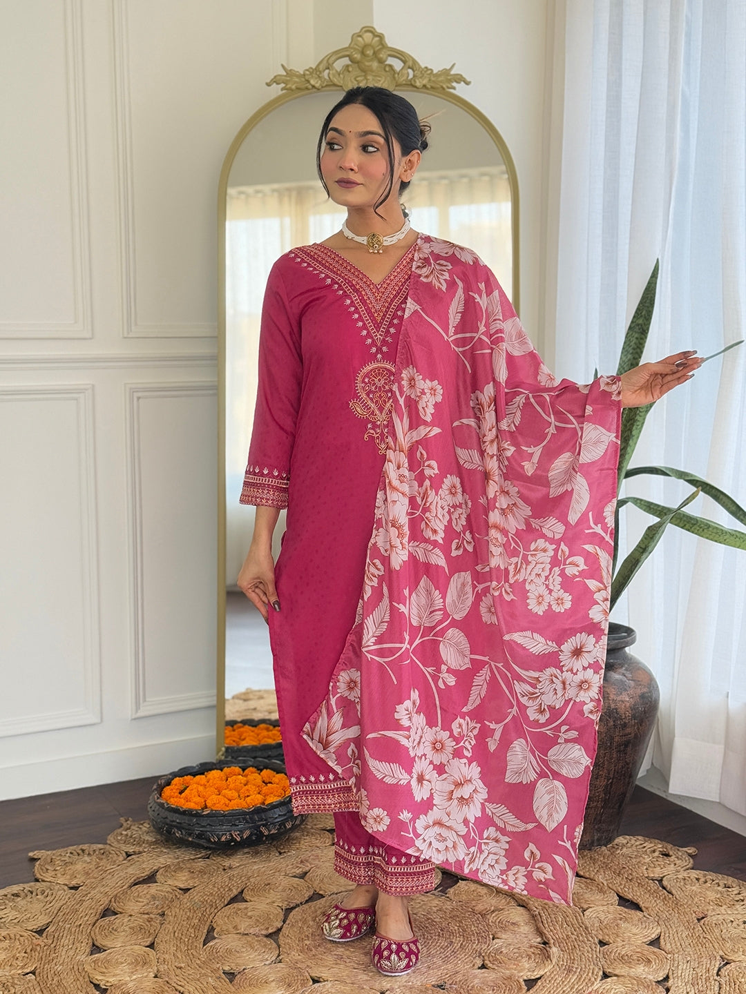 Beautiful Rani Color Viscose Rayon Fabric Kurtis Pant Set