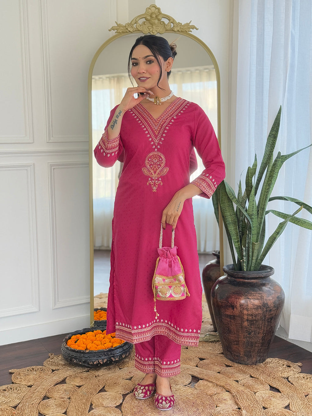 Beautiful Rani Color Viscose Rayon Fabric Kurtis Pant Set