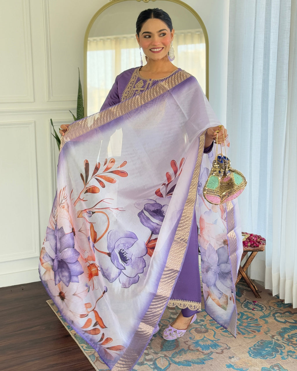 Beautiful Lavender Color Viscose Rayon Fabric Kurtis Pant Set