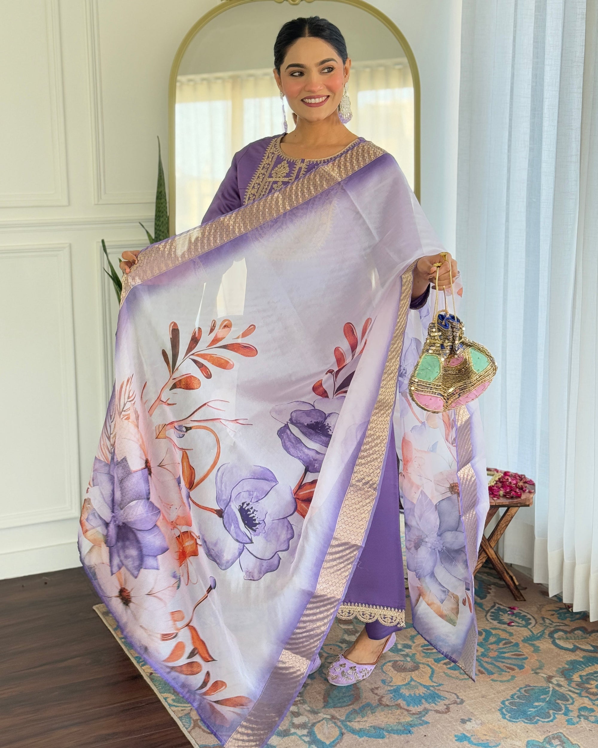 Beautiful Lavender Color Viscose Rayon Fabric Kurtis Pant Set