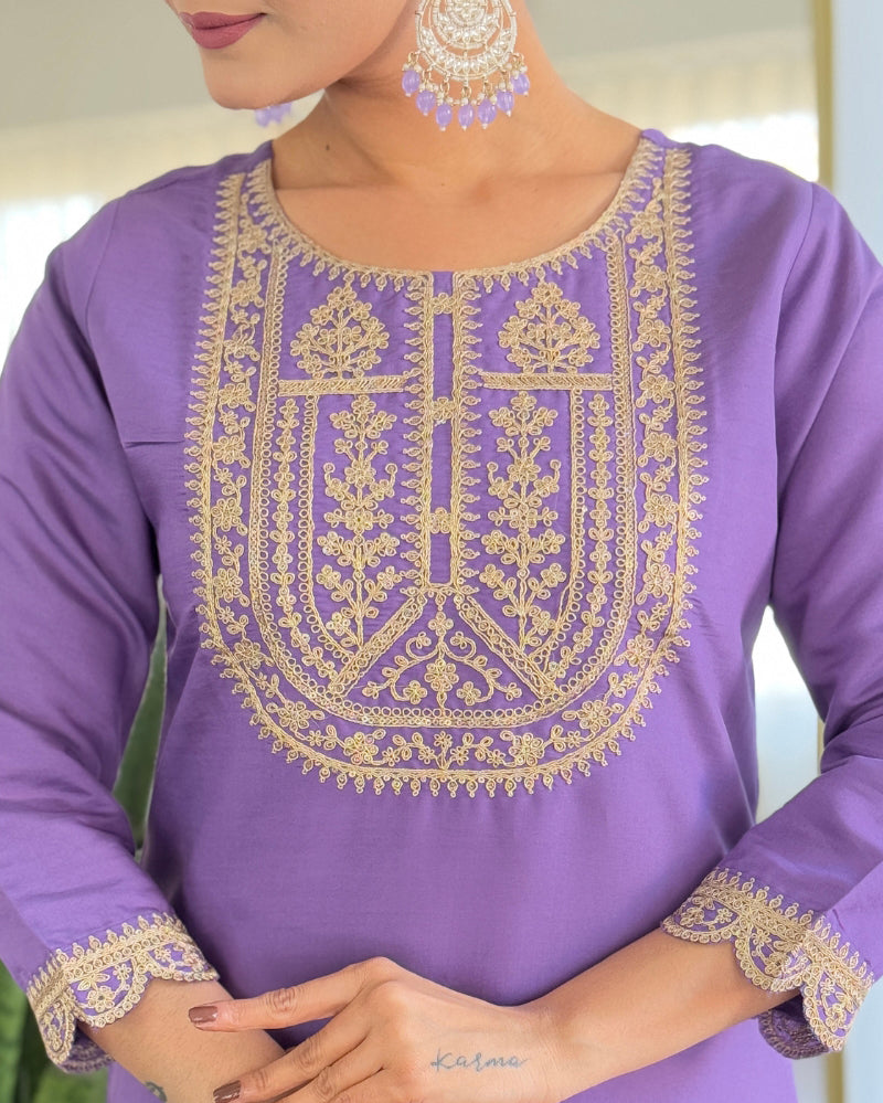 Beautiful Lavender Color Viscose Rayon Fabric Kurtis Pant Set