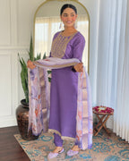 Beautiful Lavender Color Viscose Rayon Fabric Kurtis Pant Set