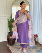 Beautiful Lavender Color Viscose Rayon Fabric Kurtis Pant Set