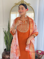 Beautiful Orange Color Viscose Rayon Fabric Kurtis Pant Set
