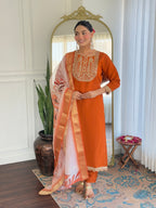 Beautiful Orange Color Viscose Rayon Fabric Kurtis Pant Set