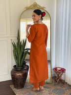 Beautiful Orange Color Viscose Rayon Fabric Kurtis Pant Set