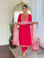 Beautiful Rani Color Viscose Rayon Fabric Kurtis Pant Set