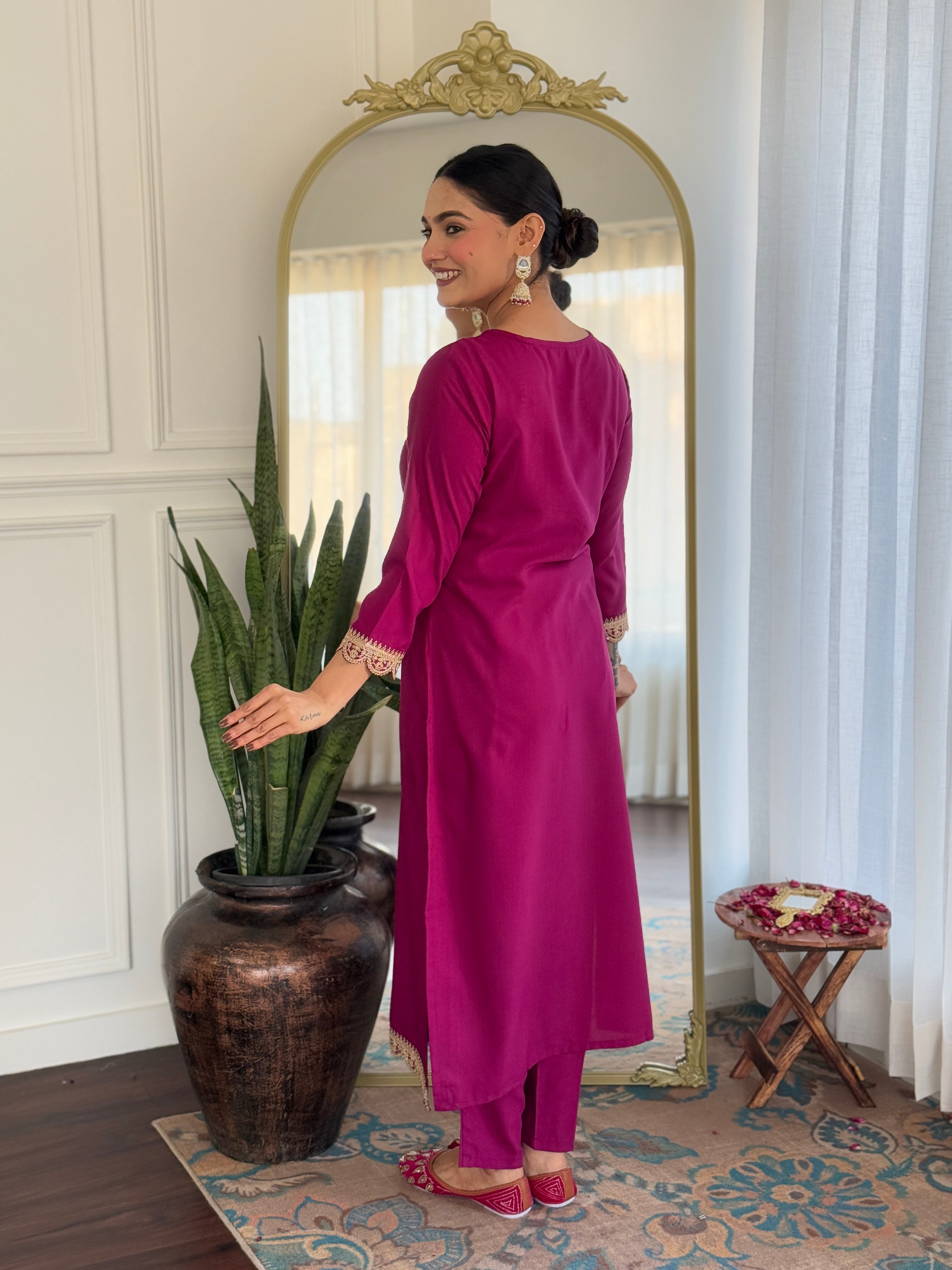 Beautiful Wine Color Viscose Rayon Fabric Kurtis Pant Set