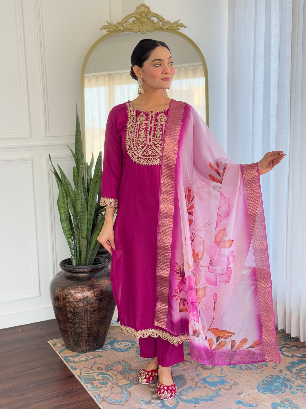 Beautiful Wine Color Viscose Rayon Fabric Kurtis Pant Set