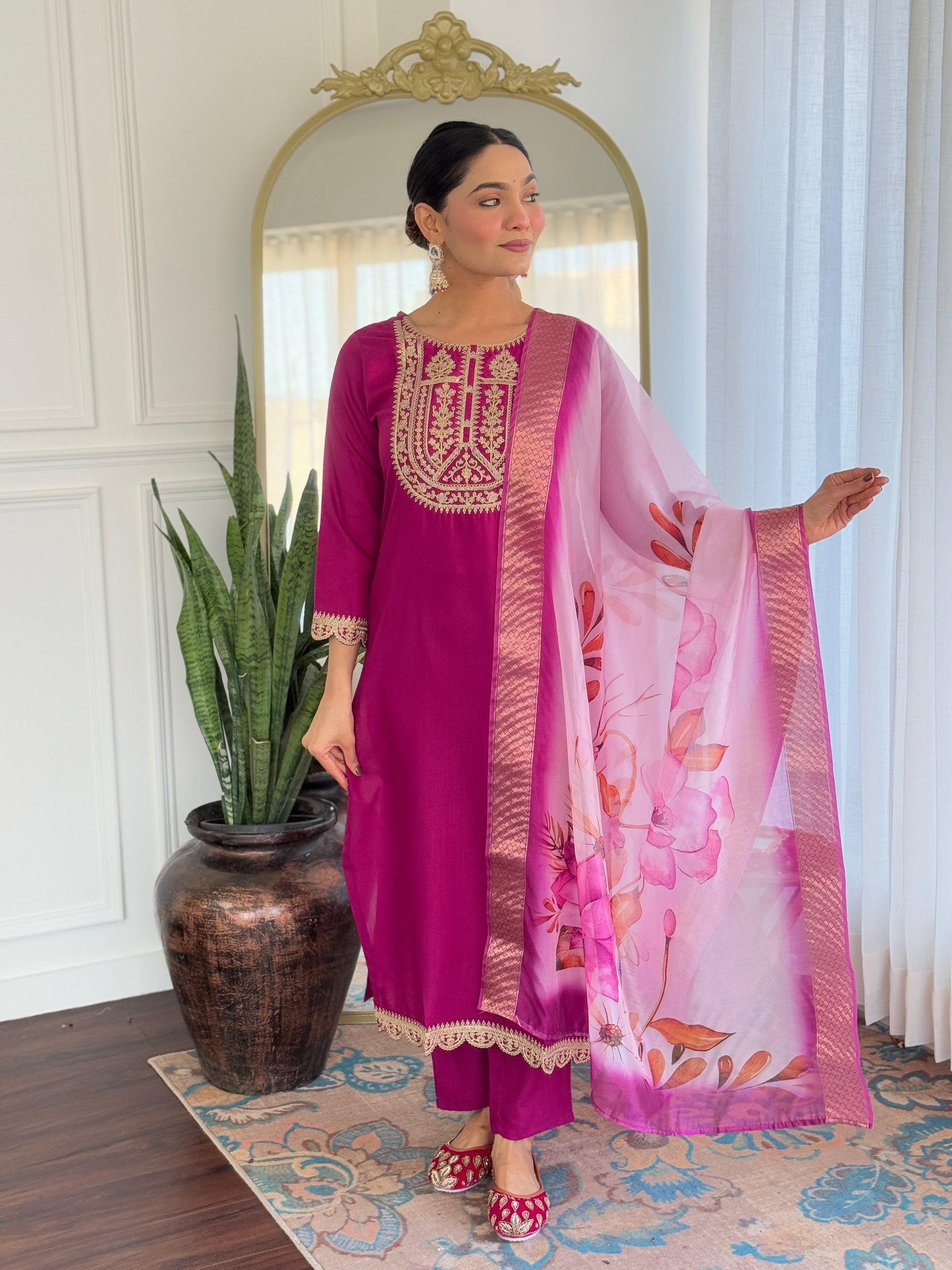 Beautiful Wine Color Viscose Rayon Fabric Kurtis Pant Set