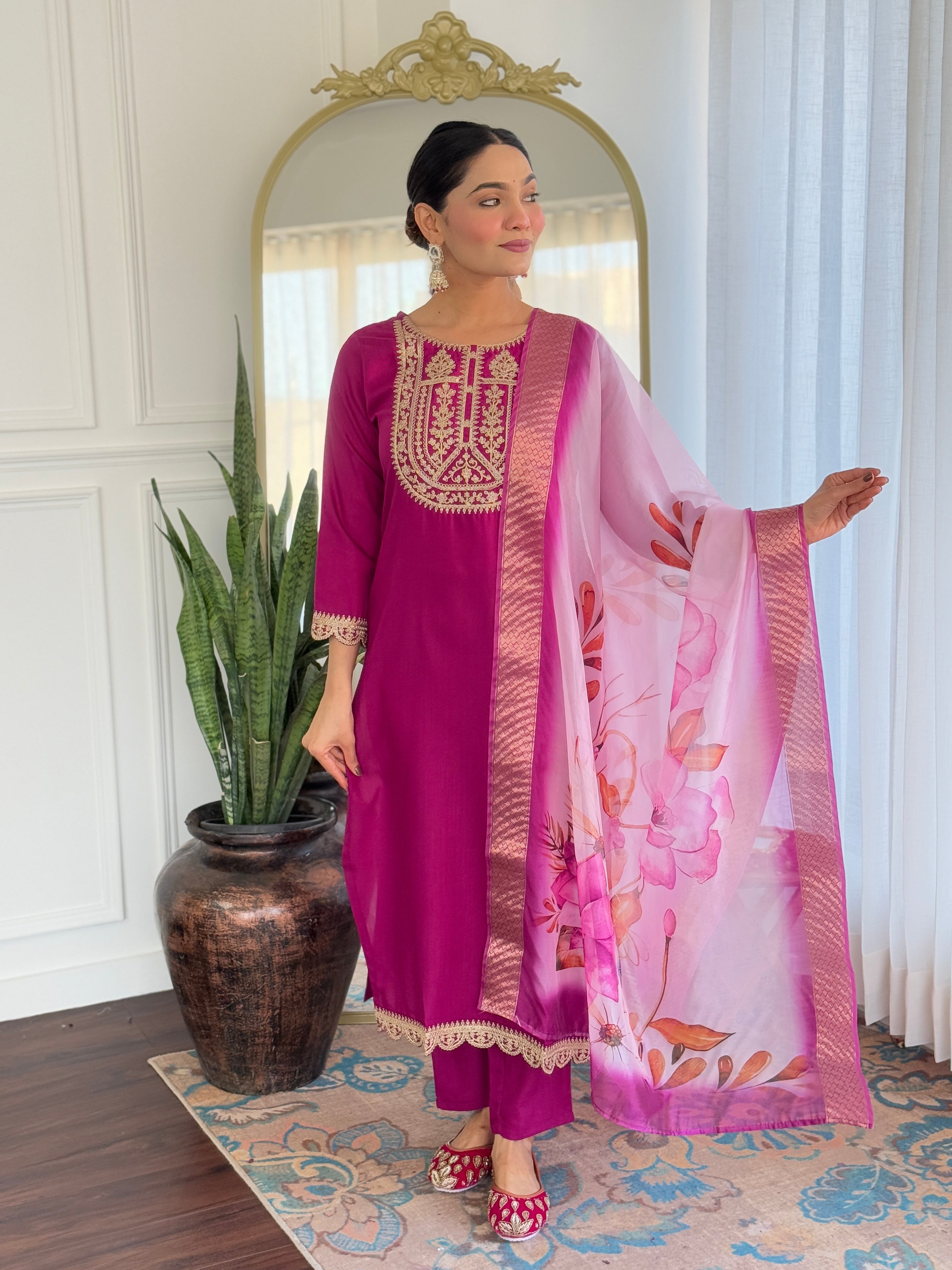 Beautiful Wine Color Viscose Rayon Fabric Kurtis Pant Set