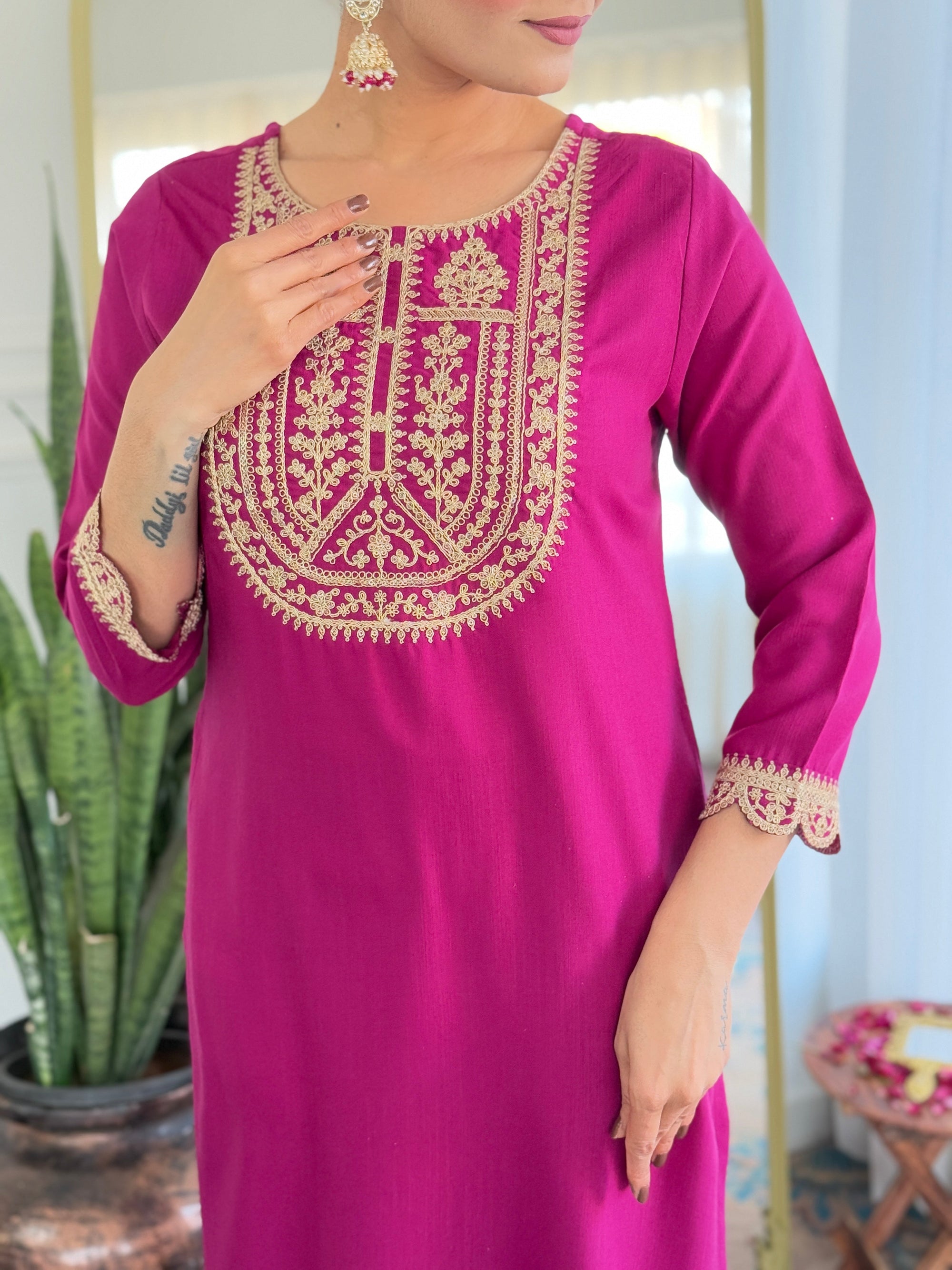 Beautiful Wine Color Viscose Rayon Fabric Kurtis Pant Set