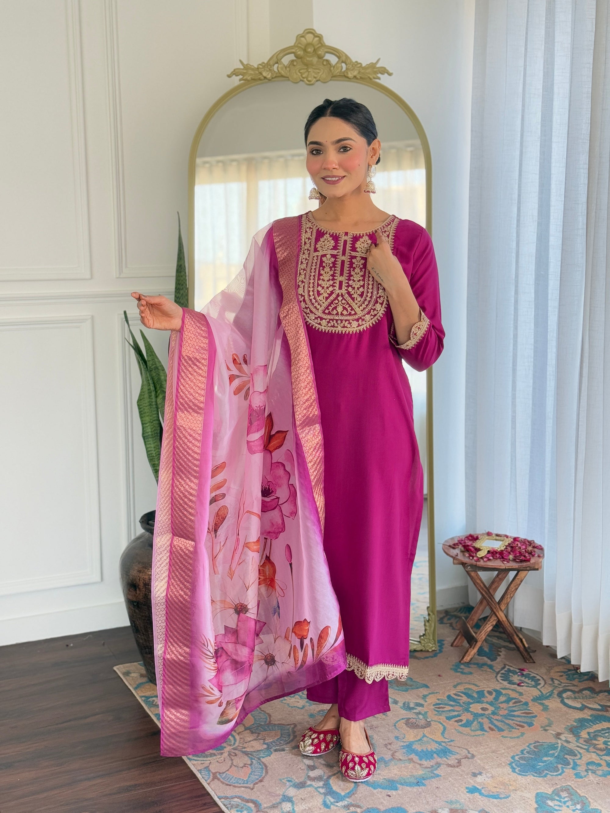 Beautiful Wine Color Viscose Rayon Fabric Kurtis Pant Set
