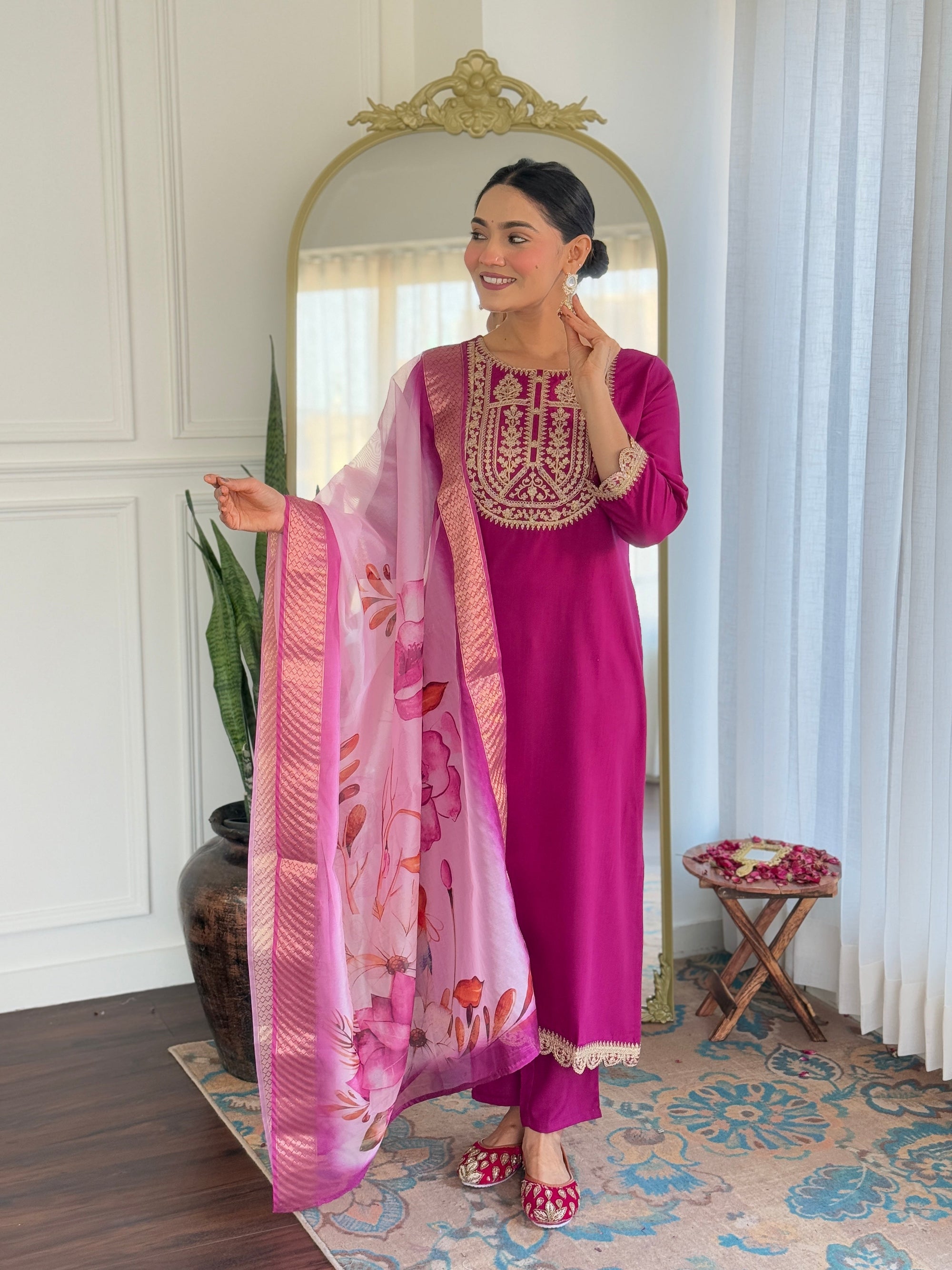 Beautiful Wine Color Viscose Rayon Fabric Kurtis Pant Set