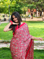 Red Ajrakh Printed Soft Modal Silk Natural Print Saree P2